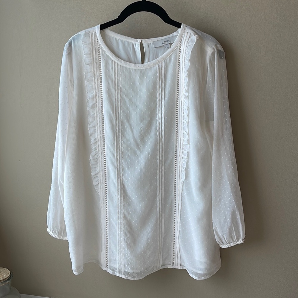Loft ivory swiss dot blouse